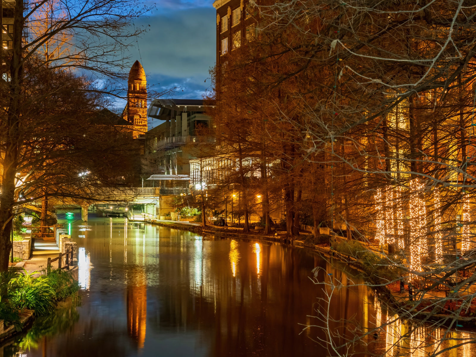 View of San Antonio River Walk at night