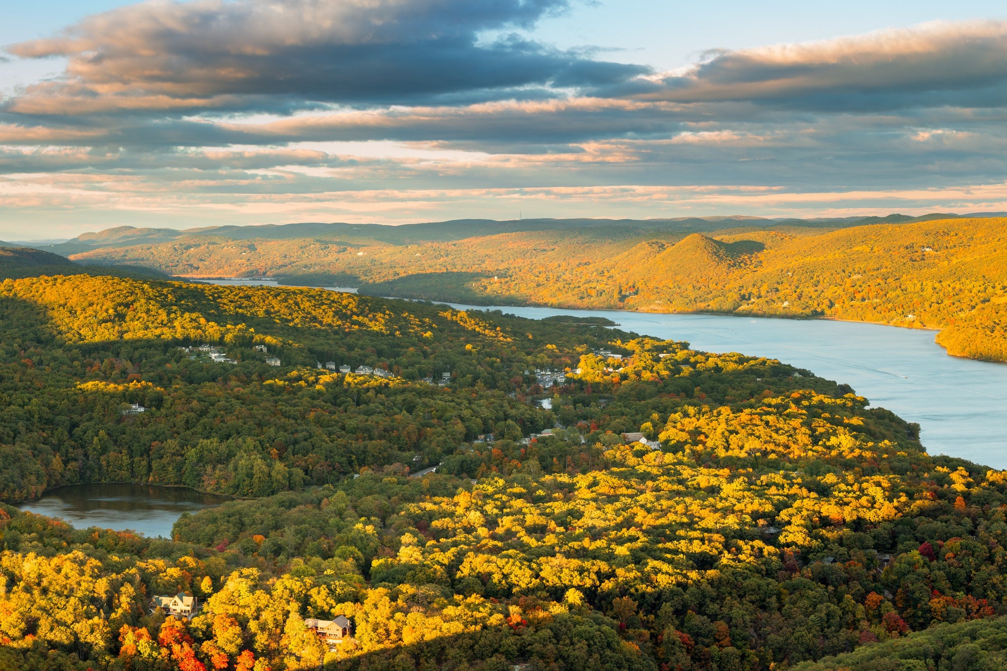 View of Hudson River at sunset in early fall