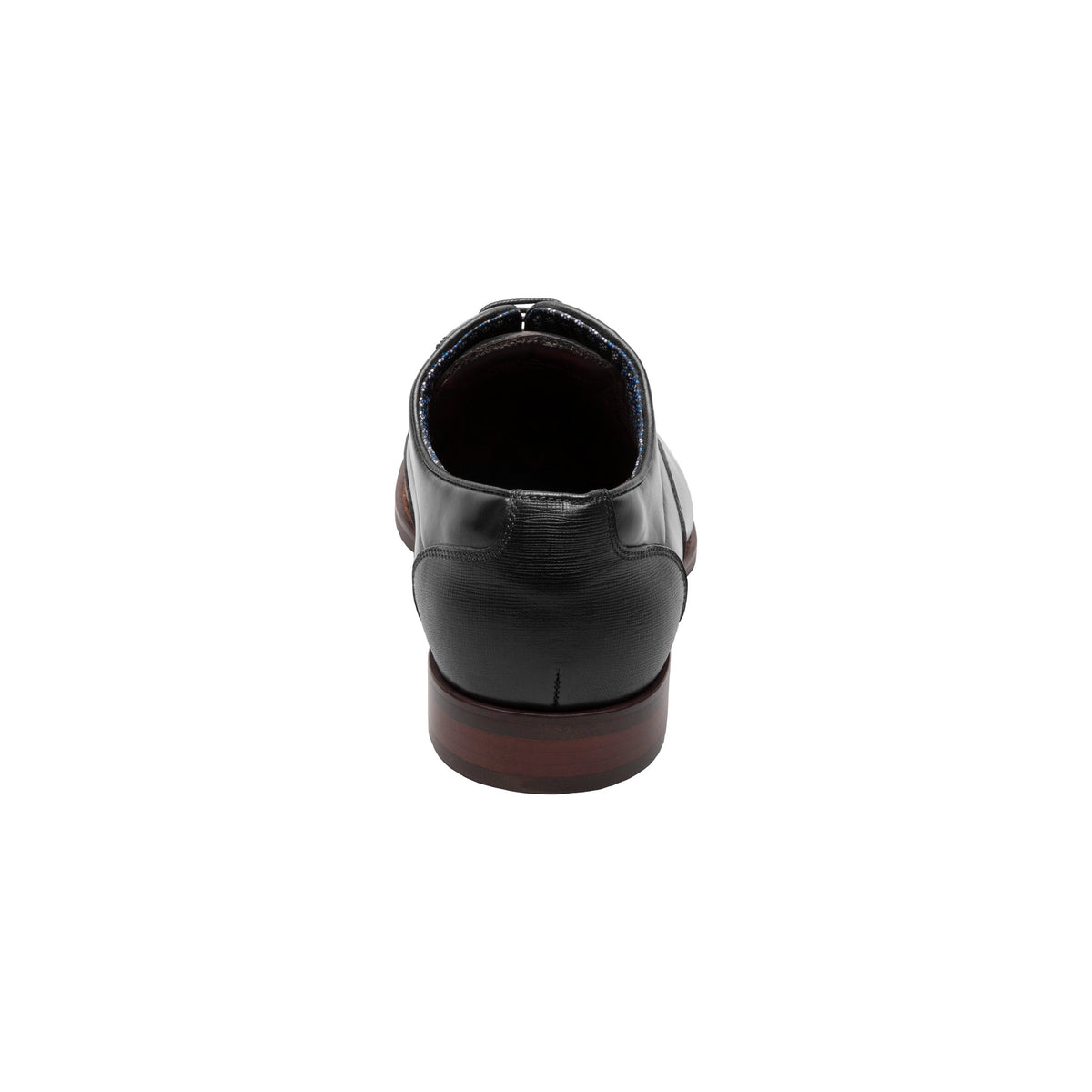 Black cap-toe dress shoe, heel view