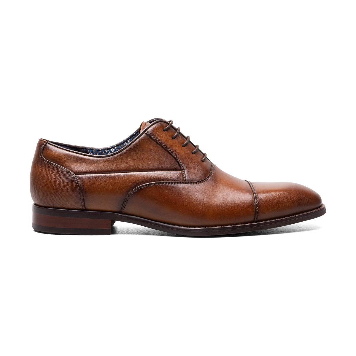 Cognac cap-toe dress shoe, inside view