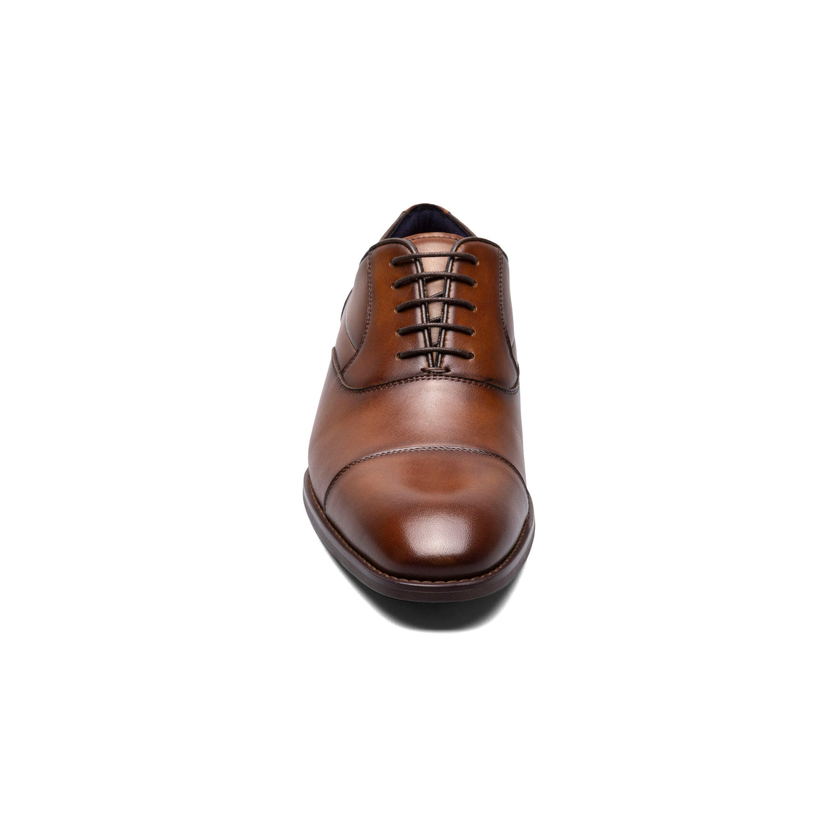 Cognac cap-toe dress shoe, front view
