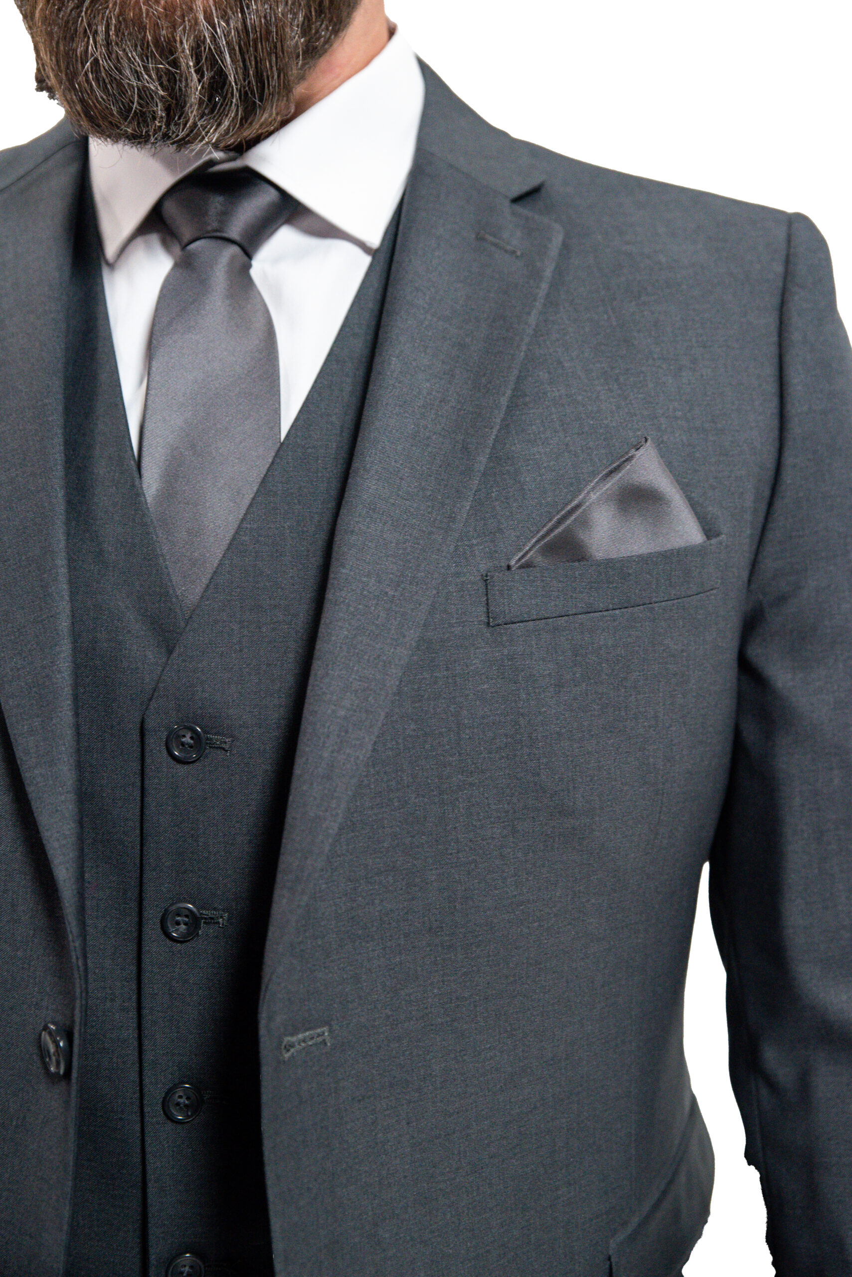 closeup of man in charcoal gray suit